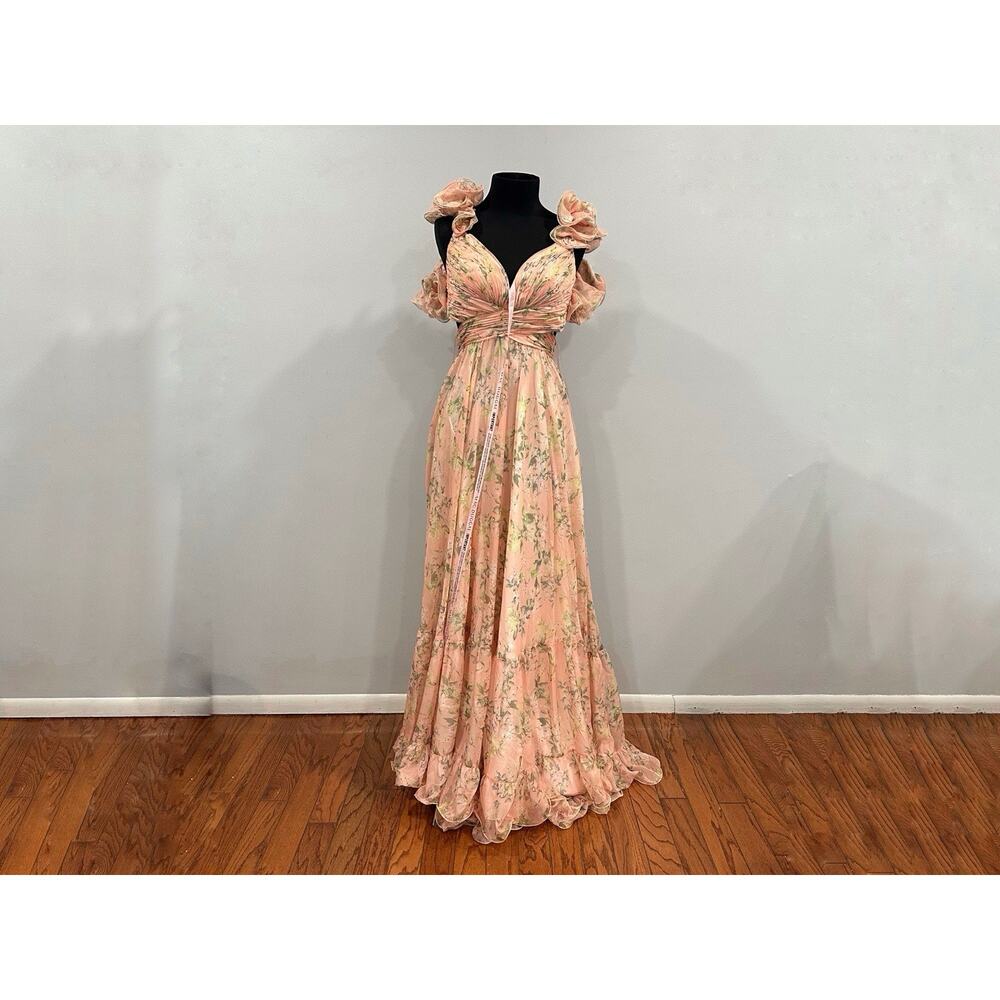 Mac Duggal 67803 Pink Ruffle Tiered Floral Cut-Out Chiffon Gown Dress Sz 4 NWOT - Picture 2 of 6